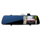 Rearview Mirror Recorder screen showing live road footage from front dashcam in real time.
