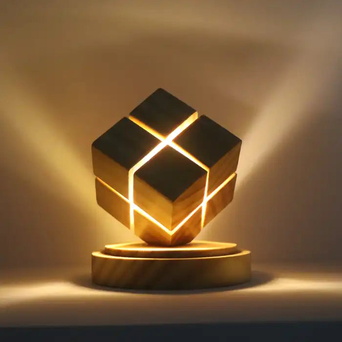 Rubix cube night light battery powered casting gentle shadows with ambient golden lighting