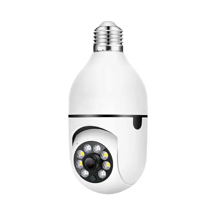 Security camera with lightbulb screw base and night vision LED array.
