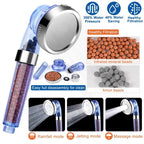 Shower Head Filtration with removable mineral and anion beads, disassembly design, and 3 spray modes.