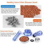 Shower Head Filtration with infrared and anion beads that remove impurities and improve skin and hair hydration.