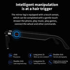 Smart Glasses with touch sensor controls for music, calls, voice assistant, and photo functions.