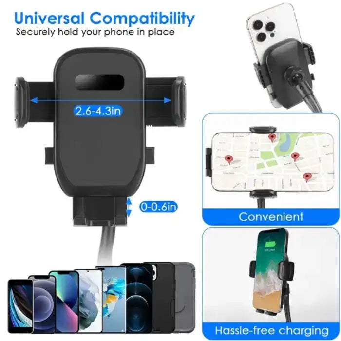 .cup phone holder supports various phone sizes with secure grip and hassle-free charging
