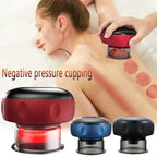 Vacuum massager used for cupping therapy on back with red marks and device in red color