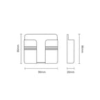 Wall mount phone holder size chart with height, width, and depth dimensions shown in millimeters.