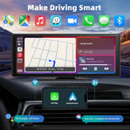 Wireless CarPlay Display showing maps, music, calls, and apps like Waze and Zoom on a split screen.