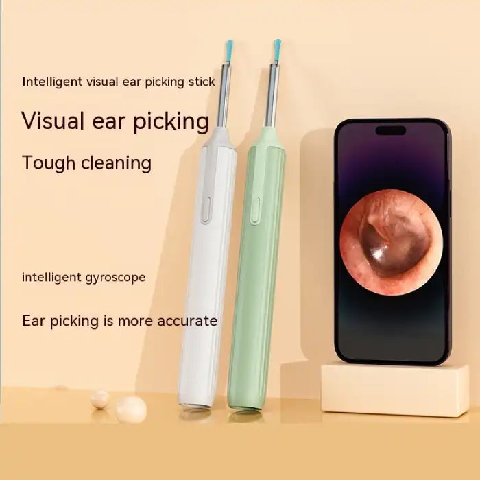 Wireless ear cleaner paired with phone for live view and smart gyroscope-based ear inspection