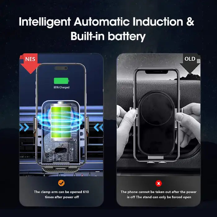 : Wireless phone charger with built-in battery and auto induction even after power is off.